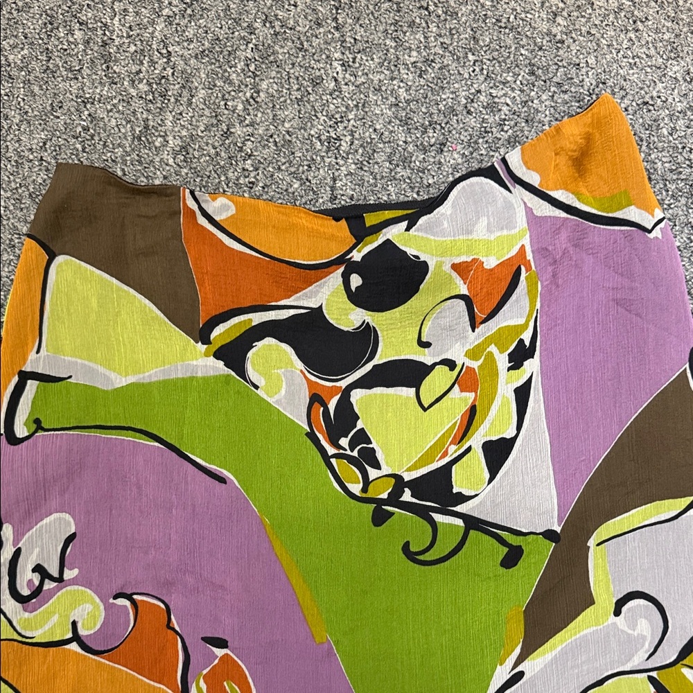 Dana Buchman Colorblock Floral A-Line Midi Skirt - Purple, Green, Orange, Brown - Picture 2 of 5